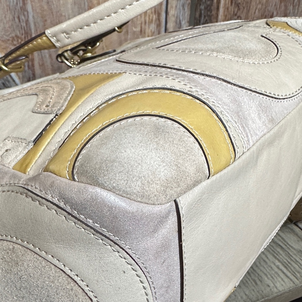 Coach 15748 Mia Inlaid Natural Multicolor Paten Leather Suede Tote Shoulder Bag - Picture 10 of 16